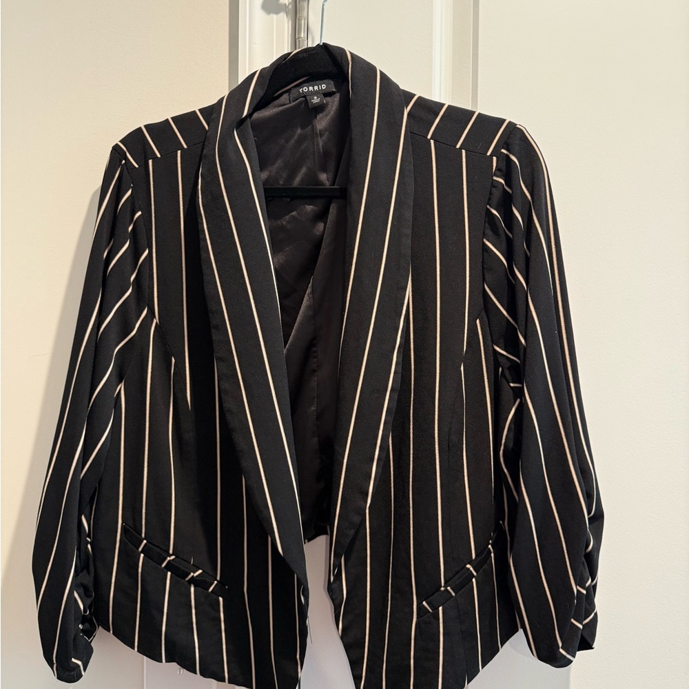 Torrid Black and White Pinstripe Blazer with Wide Lapels